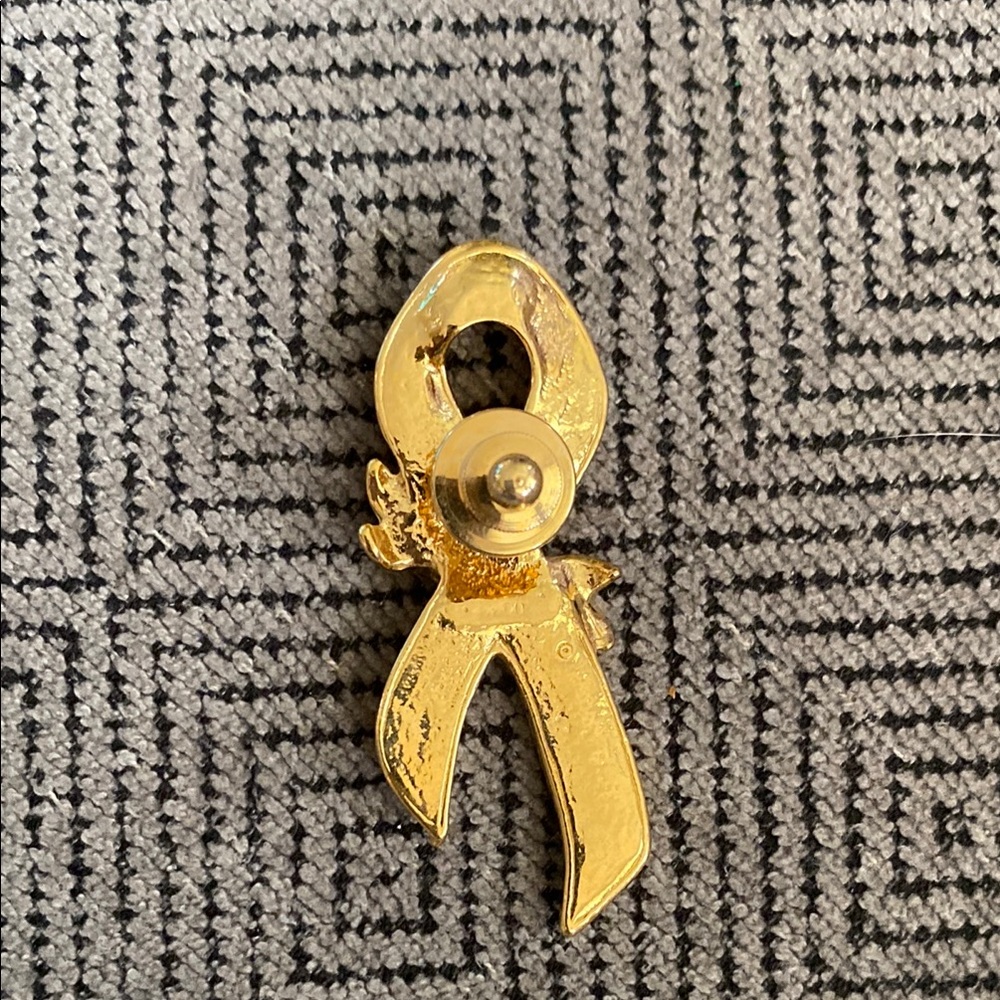 Gold and Pink Ribbon Brooch - Picture 2 of 3